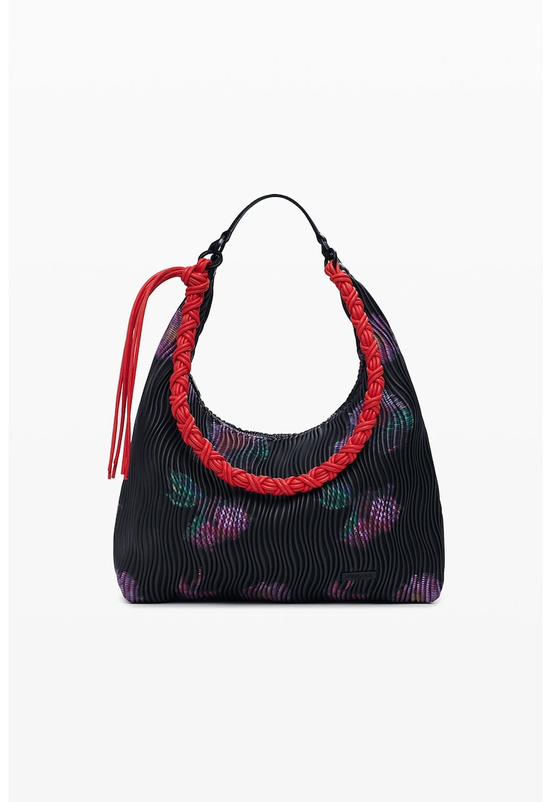 Geanta de piele ecologica cu bareta de umar - Negru/Rosu corai/Roz