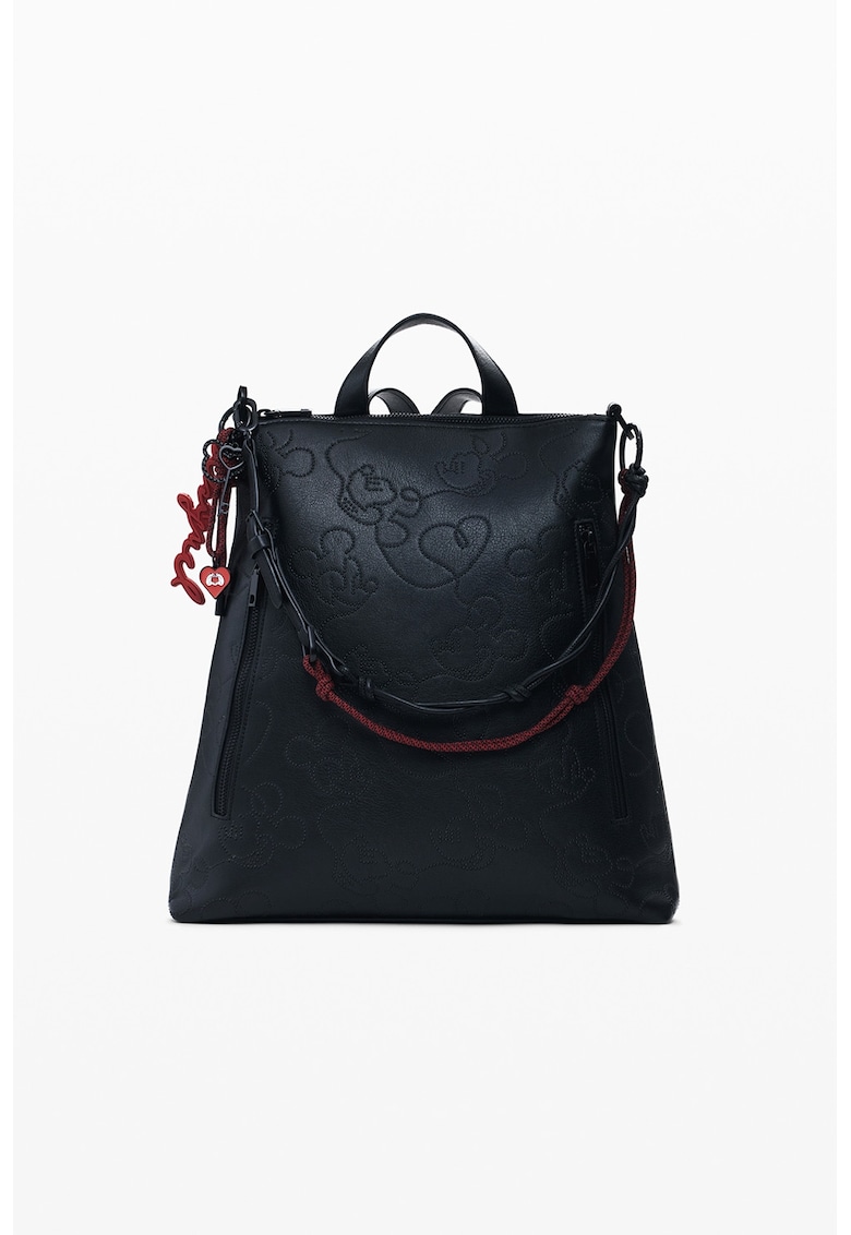 Rucsac de piele ecologica cu model - Rosu inchis/Negru antracit