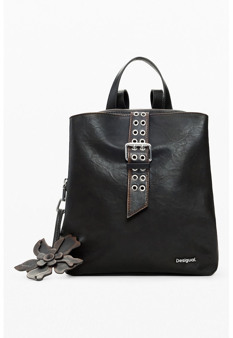 Rucsac de piele ecologica cu model - Maro inchis/Negru