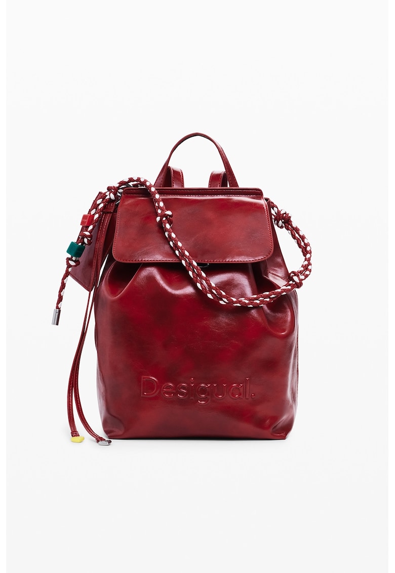 Rucsac de piele ecologica cu logo in relief - Rosu vintage
