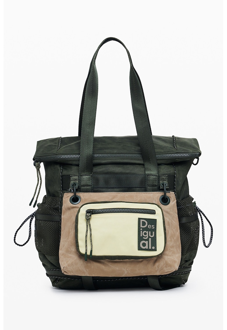 Rucsac cu buzunare exterioare - Verde inchis/Bej