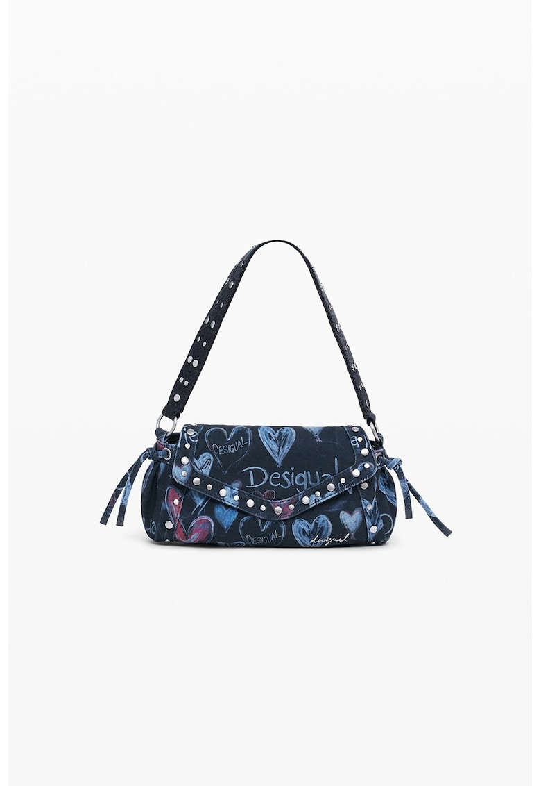 Geanta crossbody cu fermoar si bareta ajustabila - Fucsia/Bleumarin