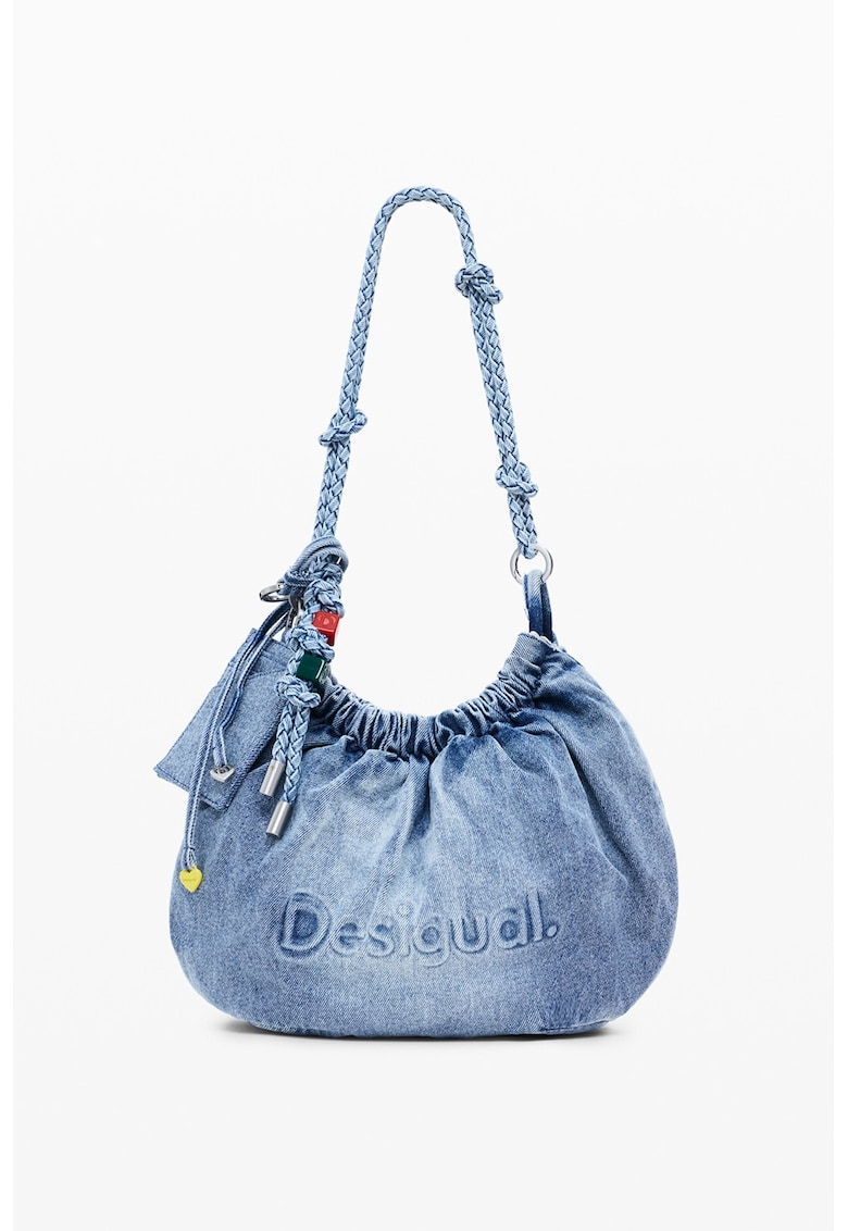Geanta crossbody de denim cu imprimeu logo - Albastru deschis melange