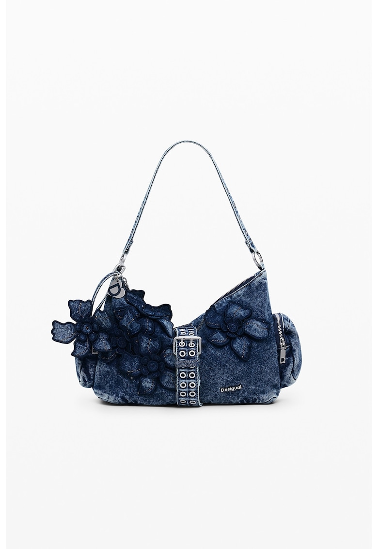 Geanta crossbody de denim - Albastru melange/Bleumarin