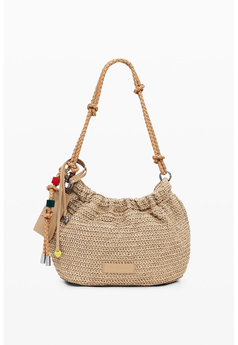 Geanta din paie de hartie cu barete intersanjabile de umar - Maro nisip