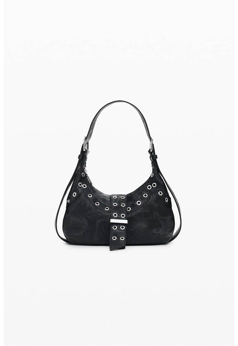 Geanta de umar decorata cu anouri metalice - Negru