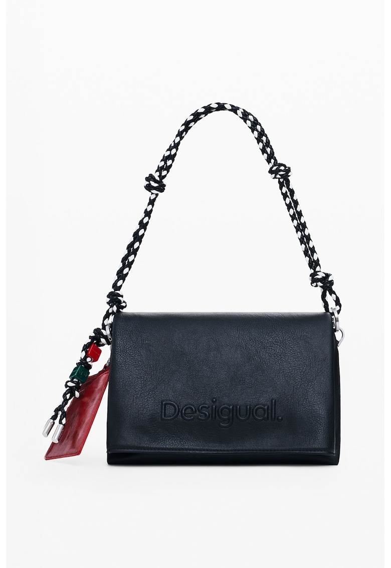 Geanta crossbody de piele ecologica cu logo in relief - Rosu vintage/Negru antracit