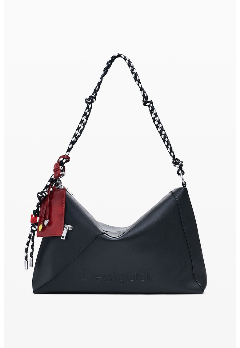 Geanta de piele ecologica cu bareta de umar - Rosu vintage/Negru antracit