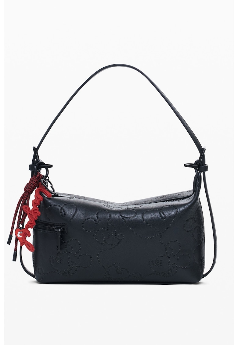 Geanta de piele ecologica cu bareta de umar si tematica Mickey Mouse - Rosu/Negru antracit