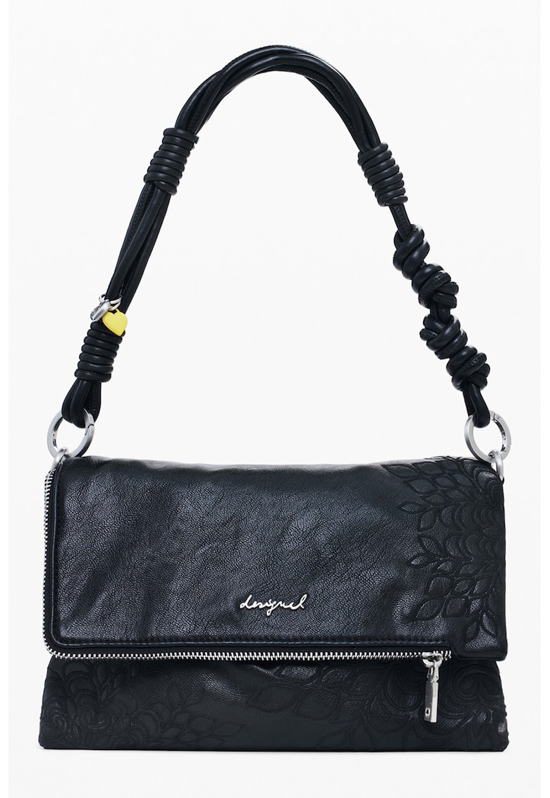 Geanta pliabila de piele ecologica cu bareta de umar - Negru