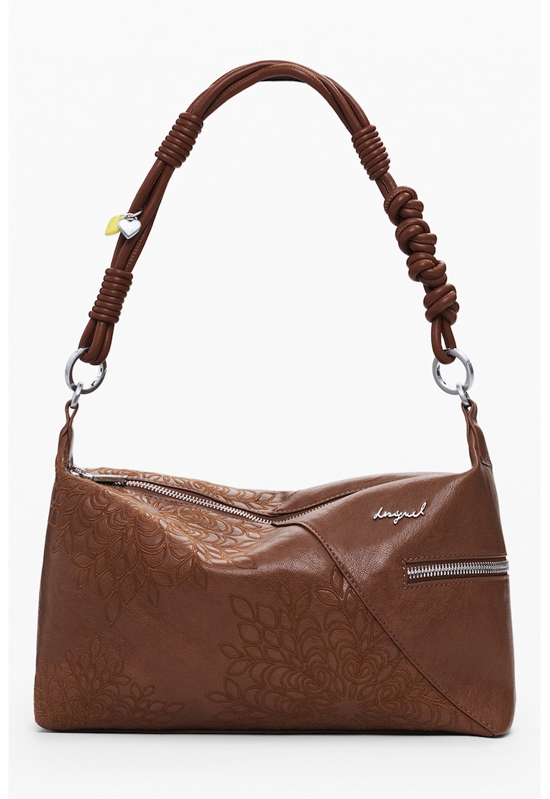 Geanta de piele ecologica cu bareta de umar si buzunar lateral - Caramel