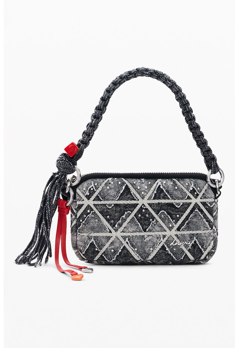 Geanta crossbody cu model si tinte - Alb/Negru
