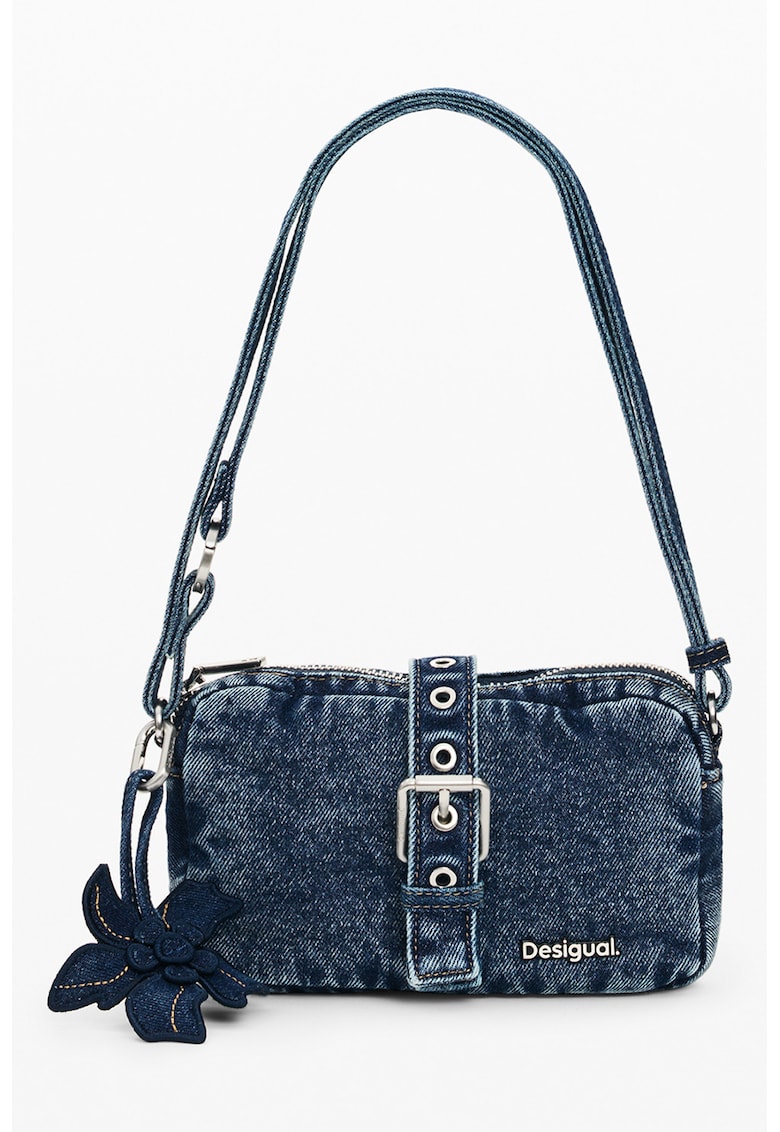 Geanta din denim cu bareta de umar si catarama - Denim Blue