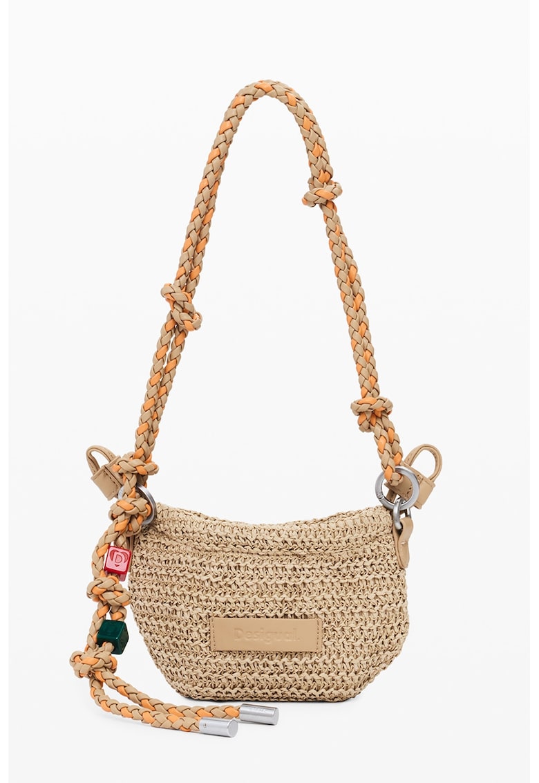 Geanta crossbody din paie - Maro nisip