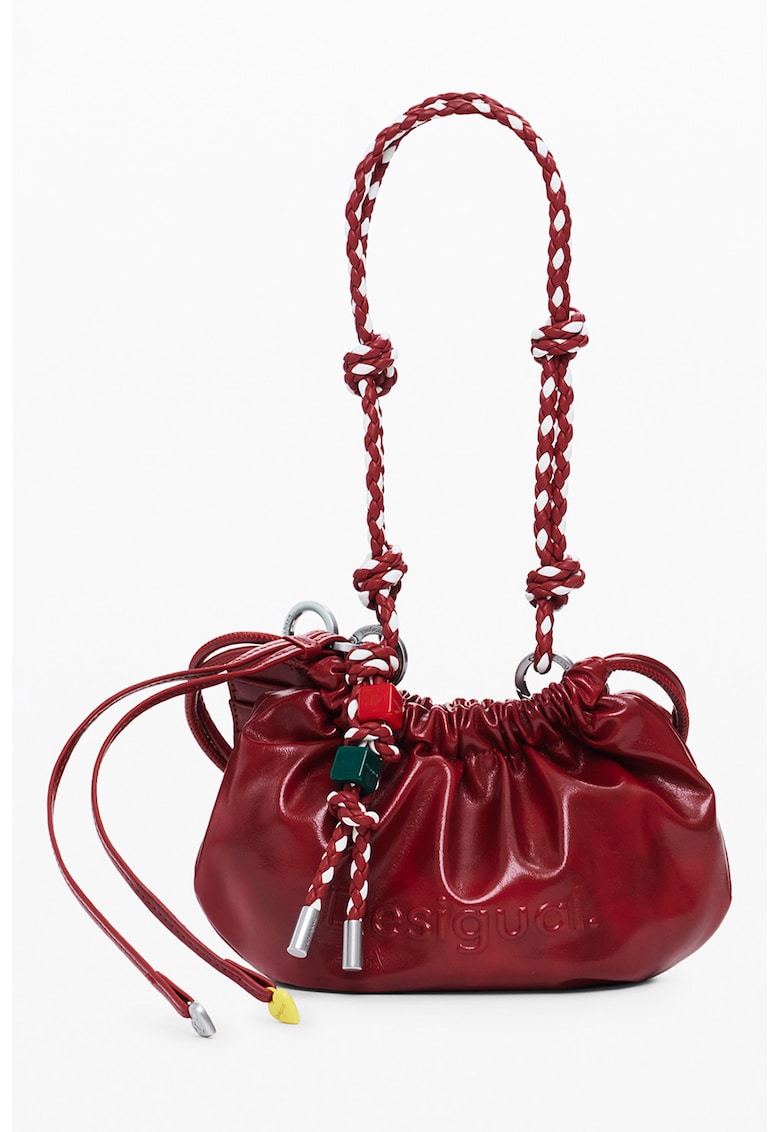 Geanta din piele ecologica cu bareta de umar si snur - Rosu