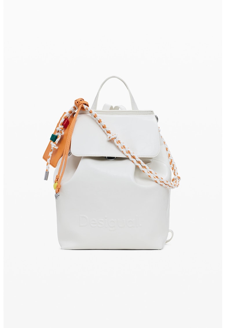 Rucsac de piele ecologica - Alb/Portocaliu dovleac