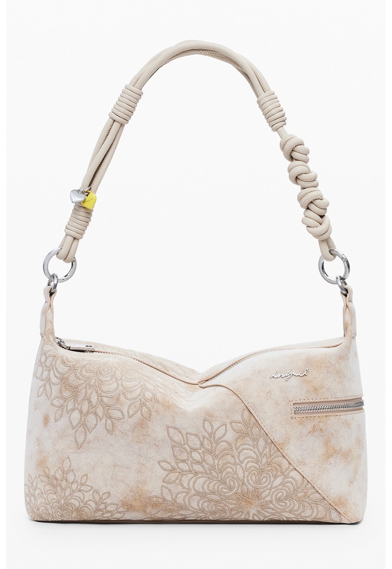 Geanta de piele ecologica cu bareta de umar - model - si buzunar lateral - Crem