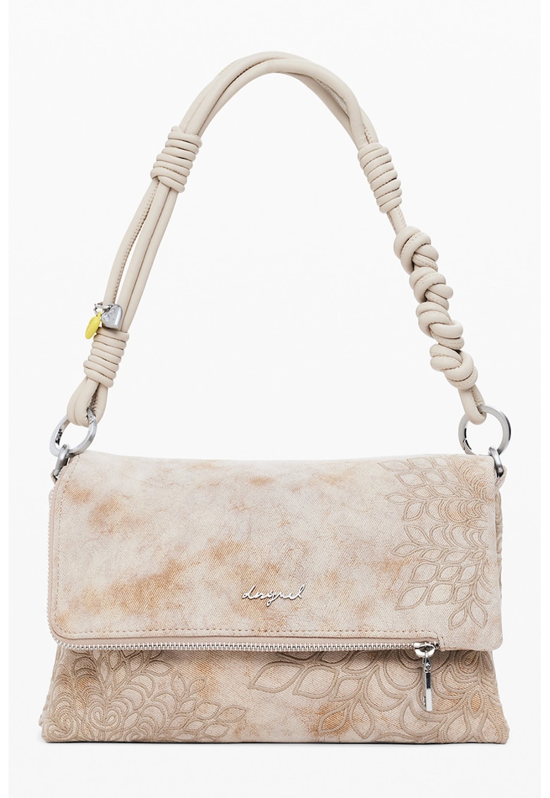 Geanta pliabila de piele ecologica cu bareta de umar si model - Crem