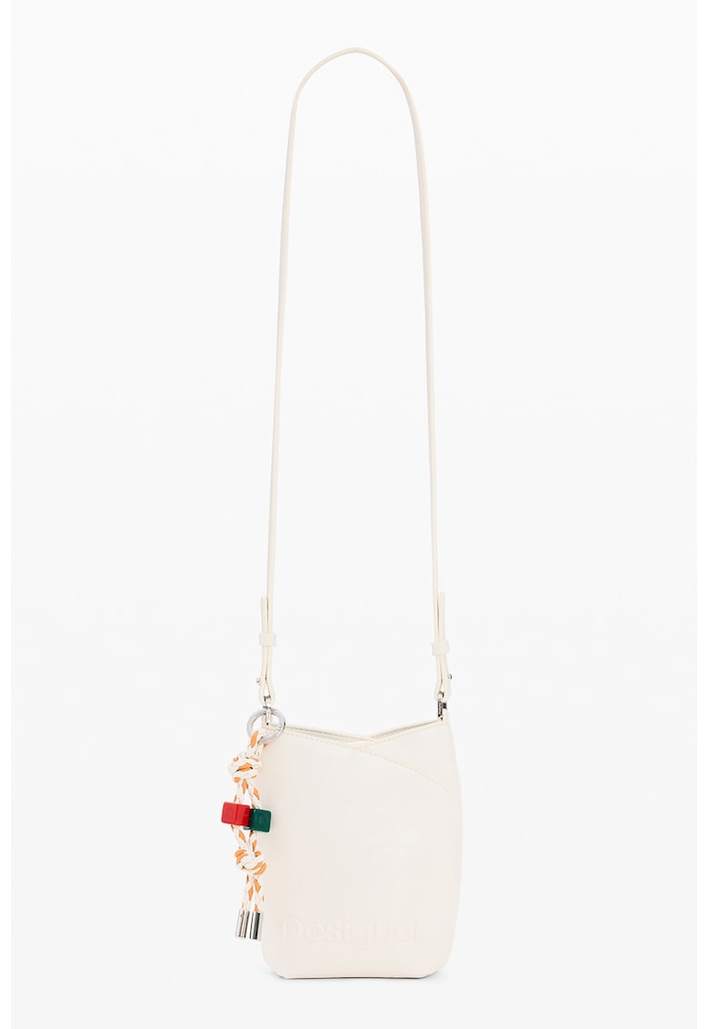 Geanta crossbody de piele ecologica cu barete multiple - Alb/Portocaliu dovleac
