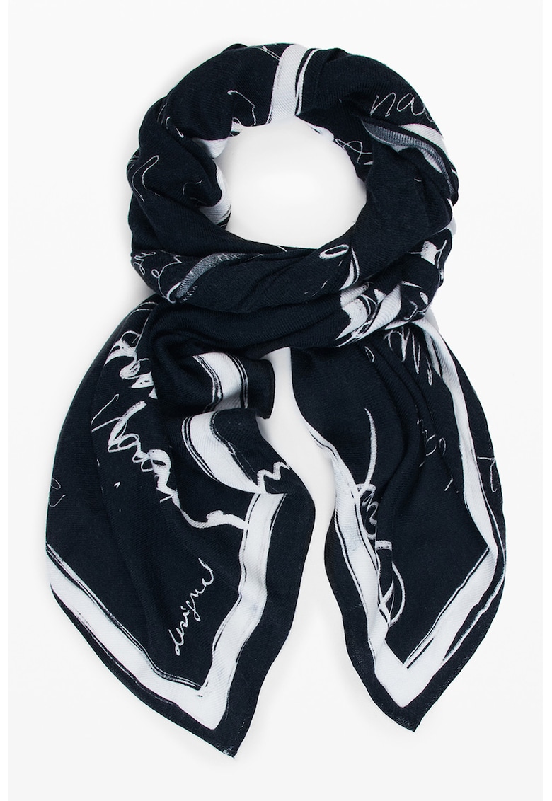 Esarfa cu imprimeu text - Negru