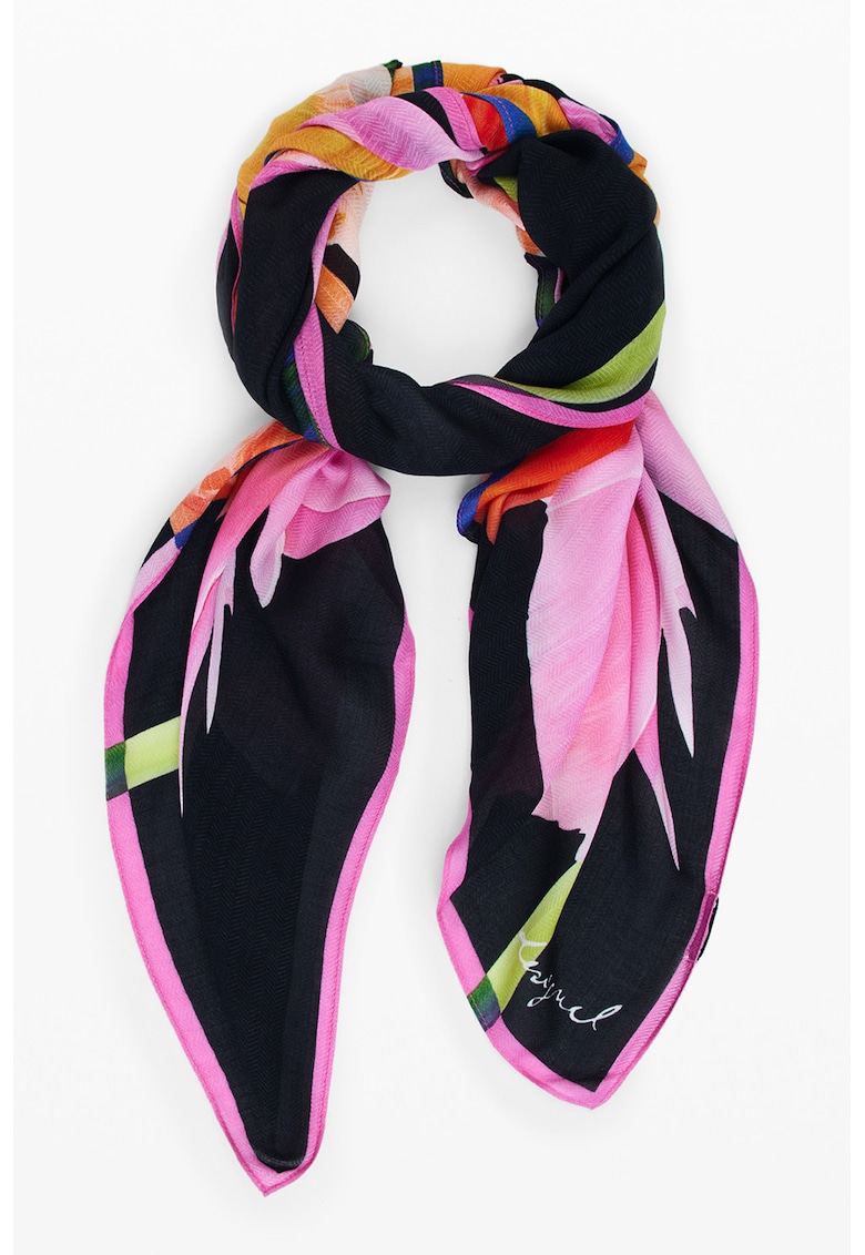 Esarfa cu imprimeu floral - Negru/Roz