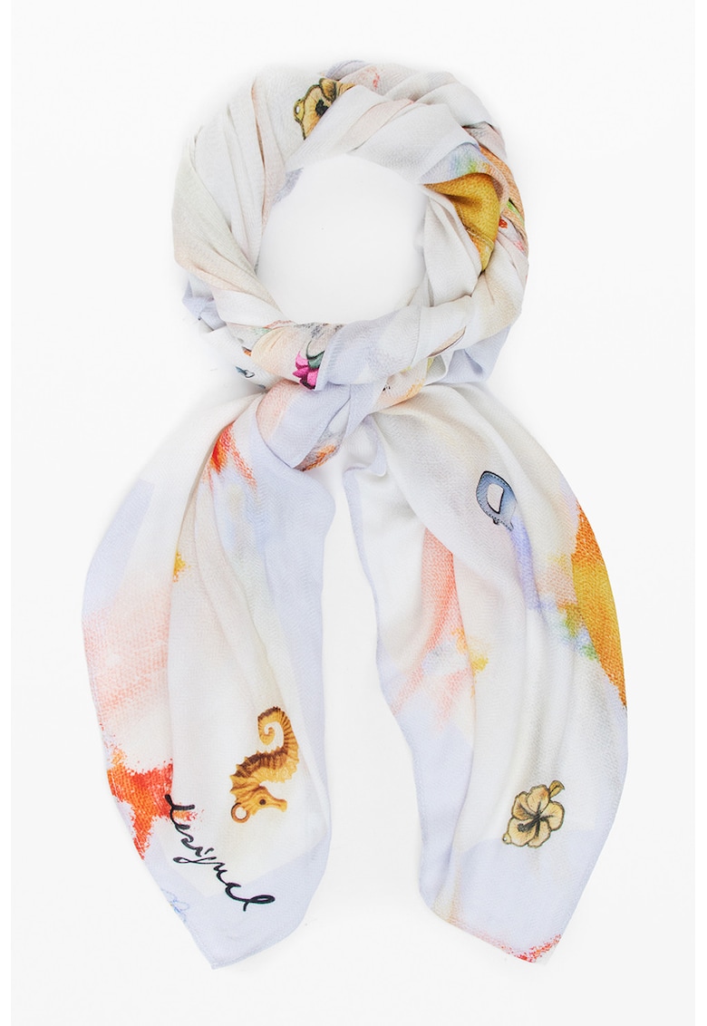 Esarfa cu imprimeu grafic - Galben/Alb murdar