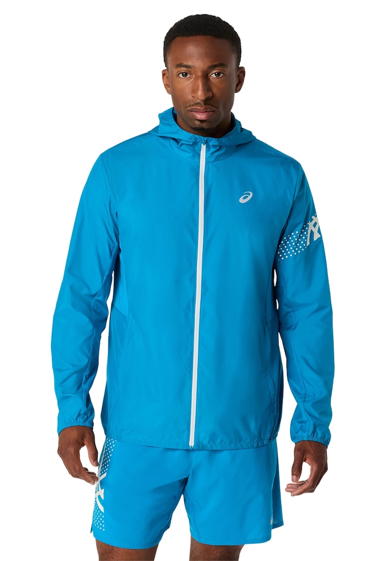 Jacheta cu buzunare si gluga - pentru alergare Icon - Alb/Turcoaz