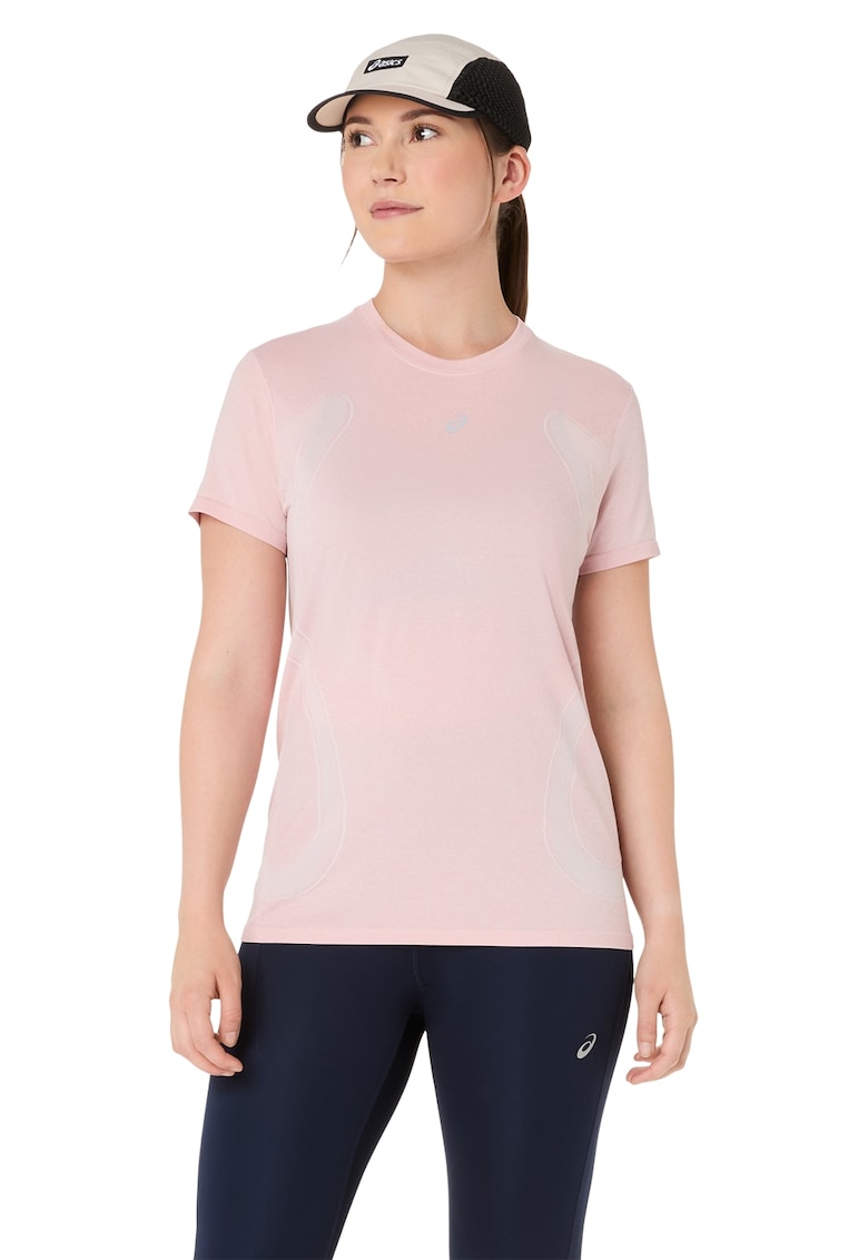 Tricou cu decolteu in V si detalii reflectorizante pentru alergare - fara cusaturii Road - Alb/Roz prafuit