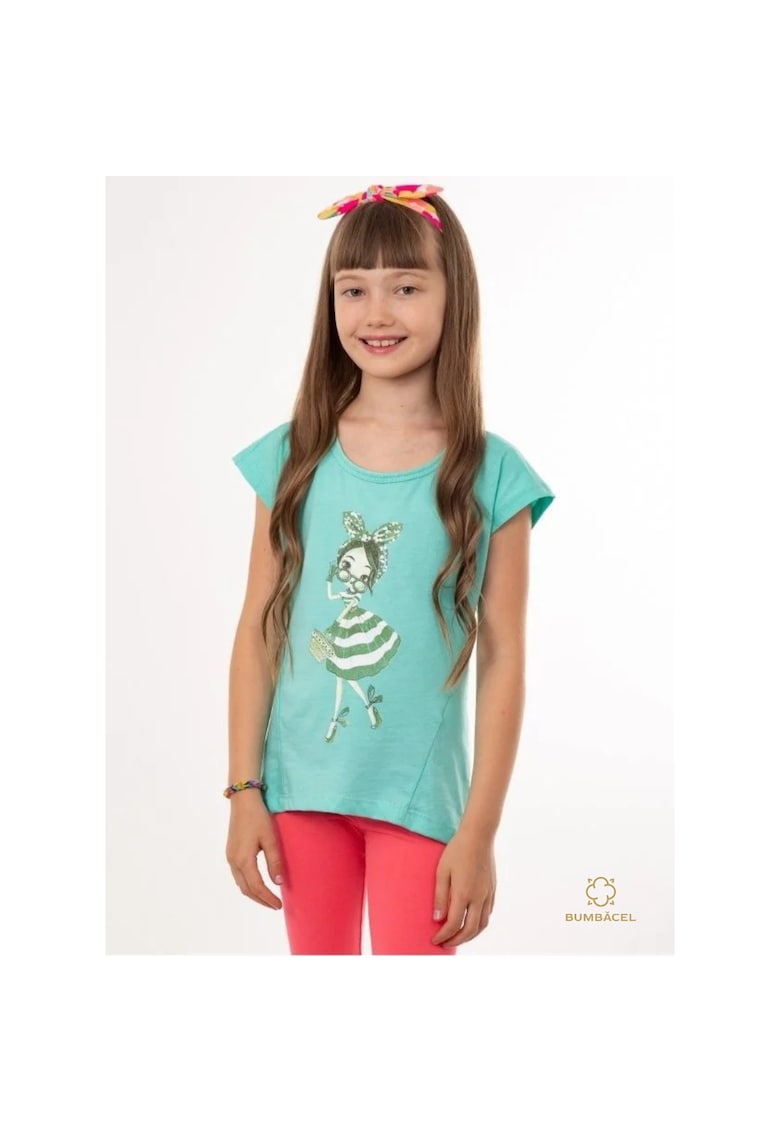 Tricou din bumbac cu imprimeu - pentru fetite