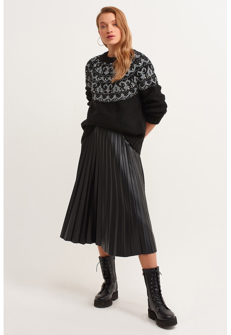 Fusta plisata din piele ecologica - Negru