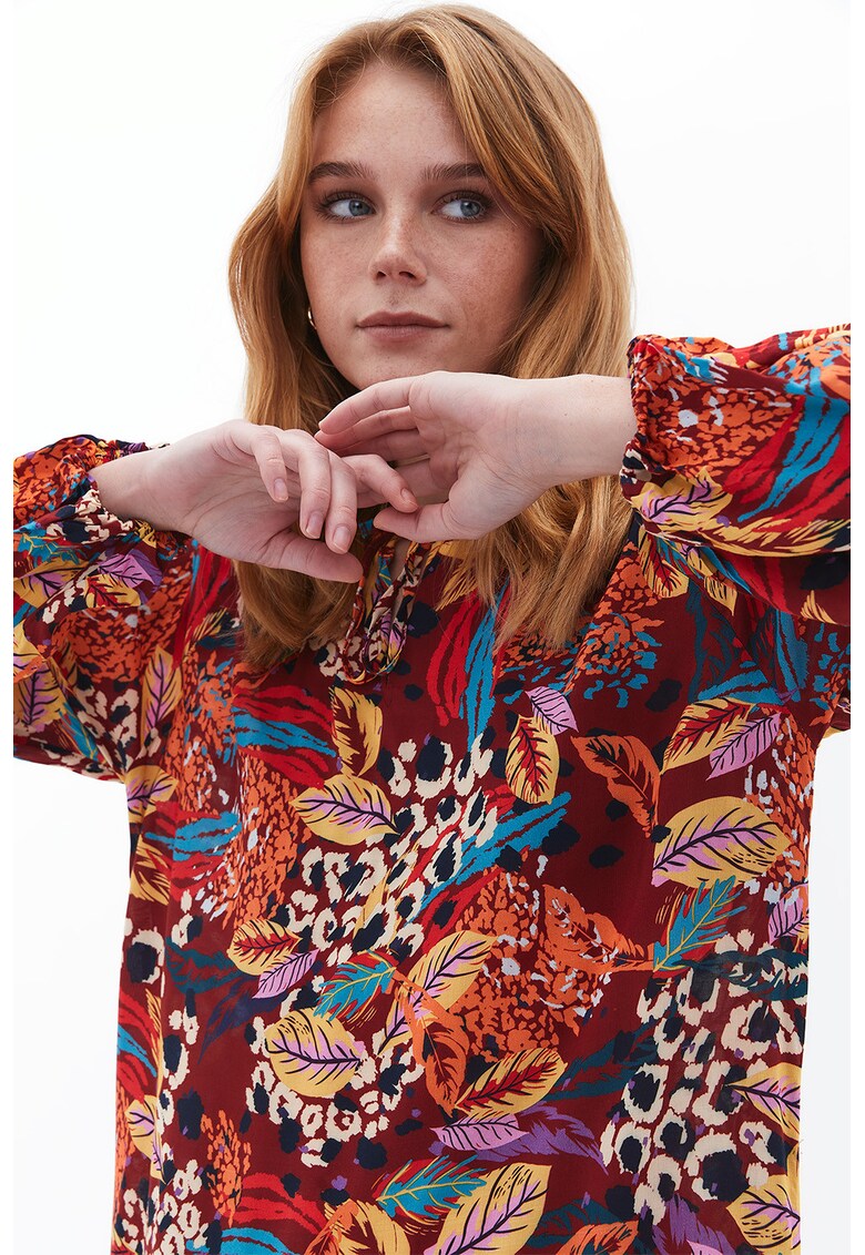 Rochie midi cu imprimeu floral - Maro cognac/Portocaliu/Albastru