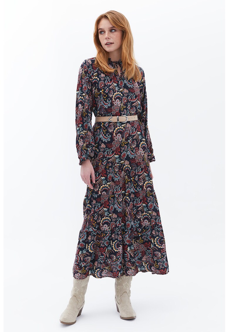 Rochie midi cu imprimeu floral - Rosu/Galben/Bleumarin