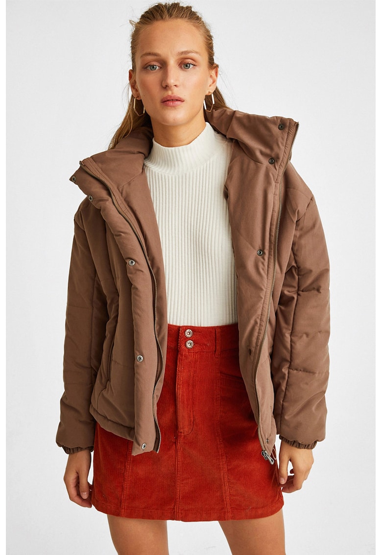Geaca matlasata cu gluga - Maro deschis