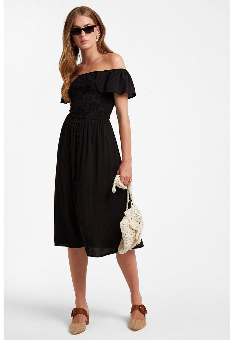 Rochie midi cu decolteu pe un umar - Negru