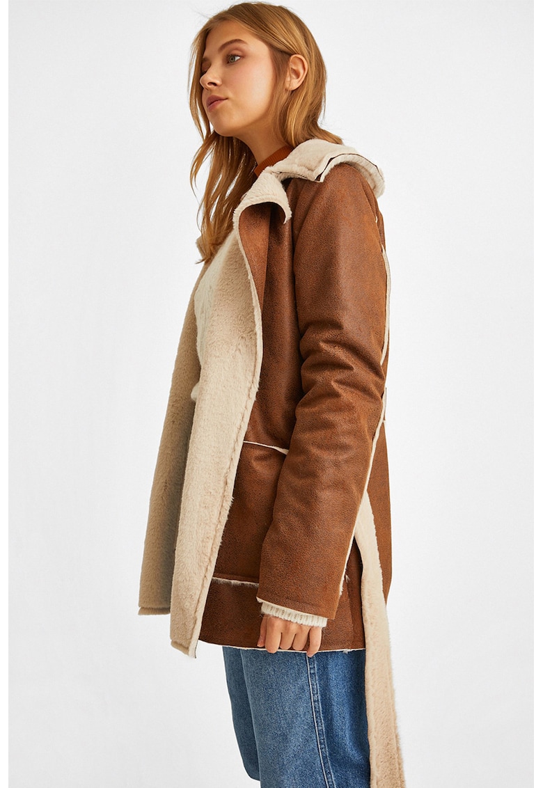 Jacheta din blana shearling sintetica - Maro deschis/Bej deschis