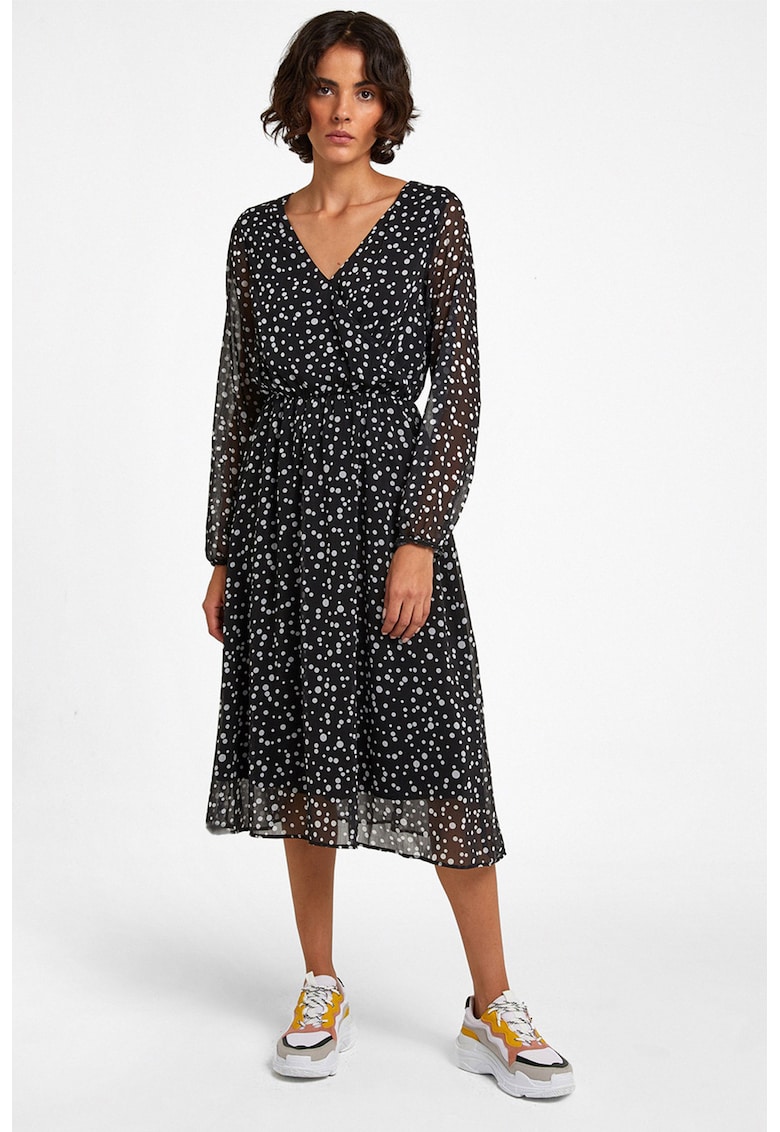 Rochie midi din sifon - Alb/Negru/Transparent