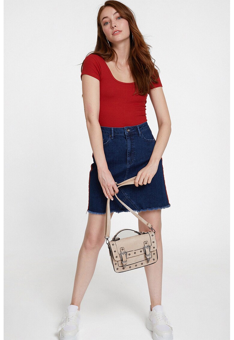 Fusta mini din denim - Rosu/Bleumarin