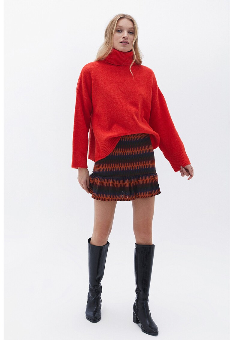 Fusta mini tricotata cu volane - Rosu/Portocaliu/Bleumarin