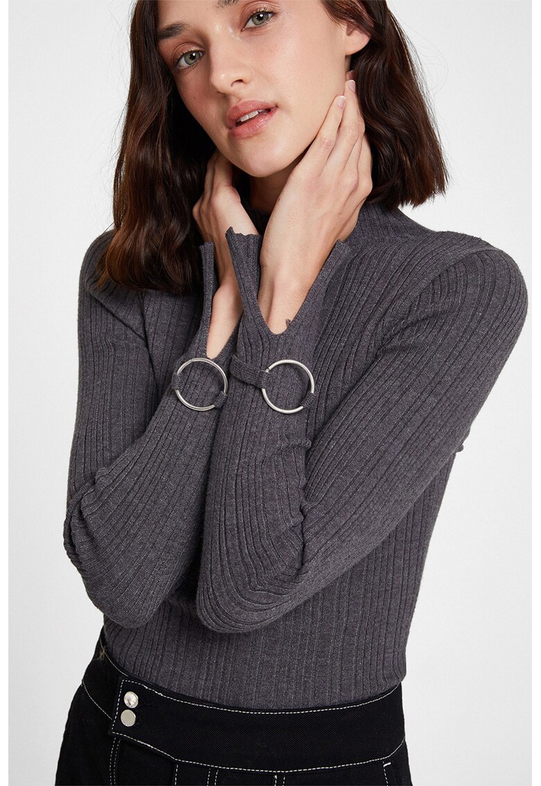 Pulover striat cu inele metalice - Gri antracit