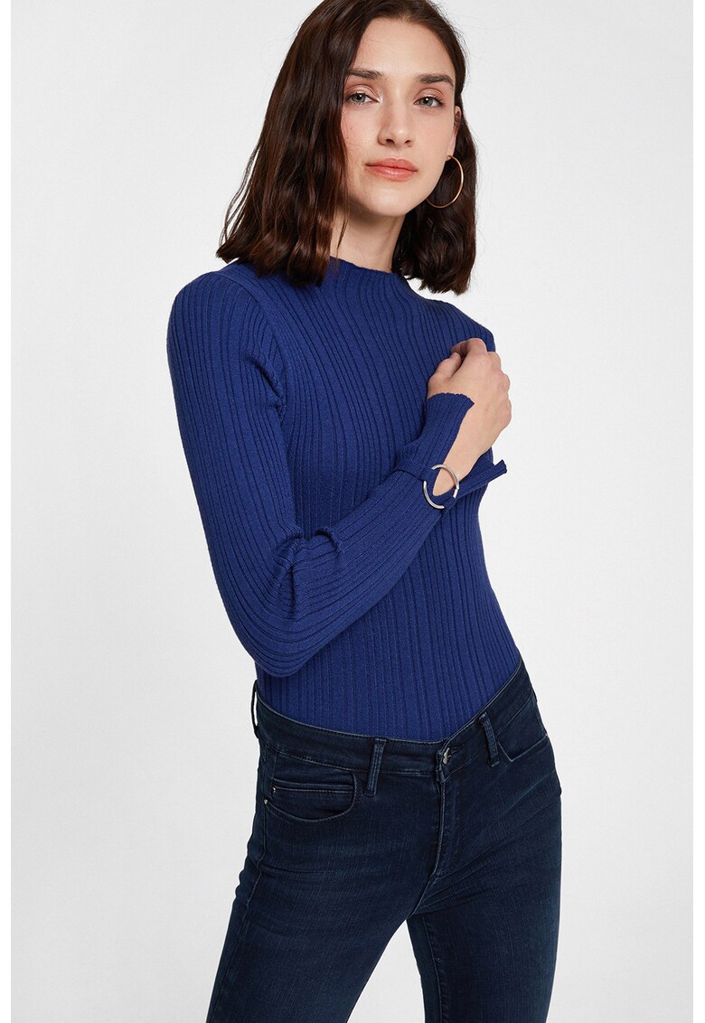 Pulover striat cu inele metalice - Bleumarin