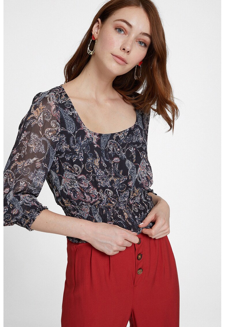 Bluza din sifon cu imprimeu paisley - Maro/Bleumarin