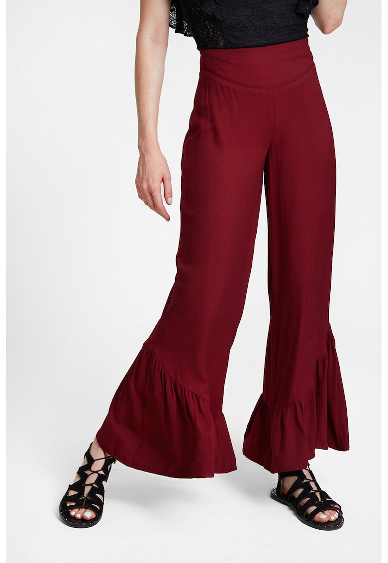 Pantaloni evazati cu volane - Visiniu