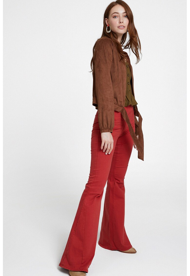 Pantaloni evazati din amestec de lyocell cu fermoar lateral - Rosu inchis