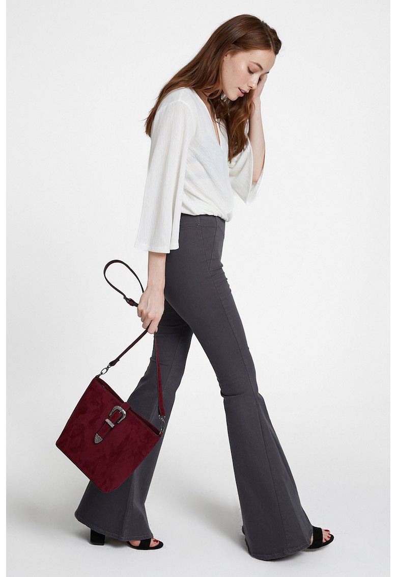 Pantaloni evazati din amestec de lyocell cu fermoar lateral - Gri inchis