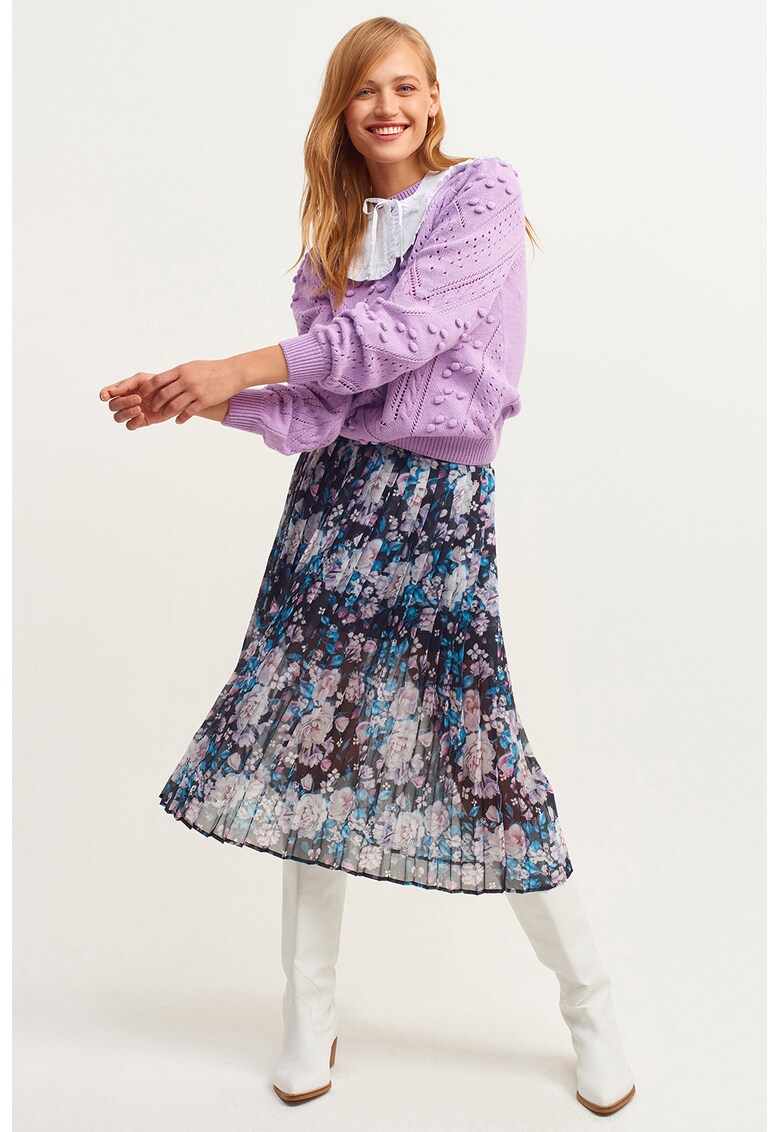 Fusta midi din sifon cu pliseu - Negru/Roz/Albastru