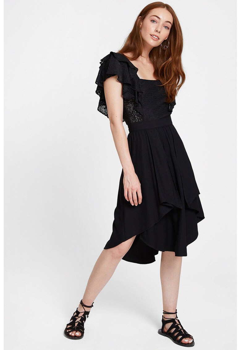 Fusta midi asimetrica cu banda elastica in talie - Negru