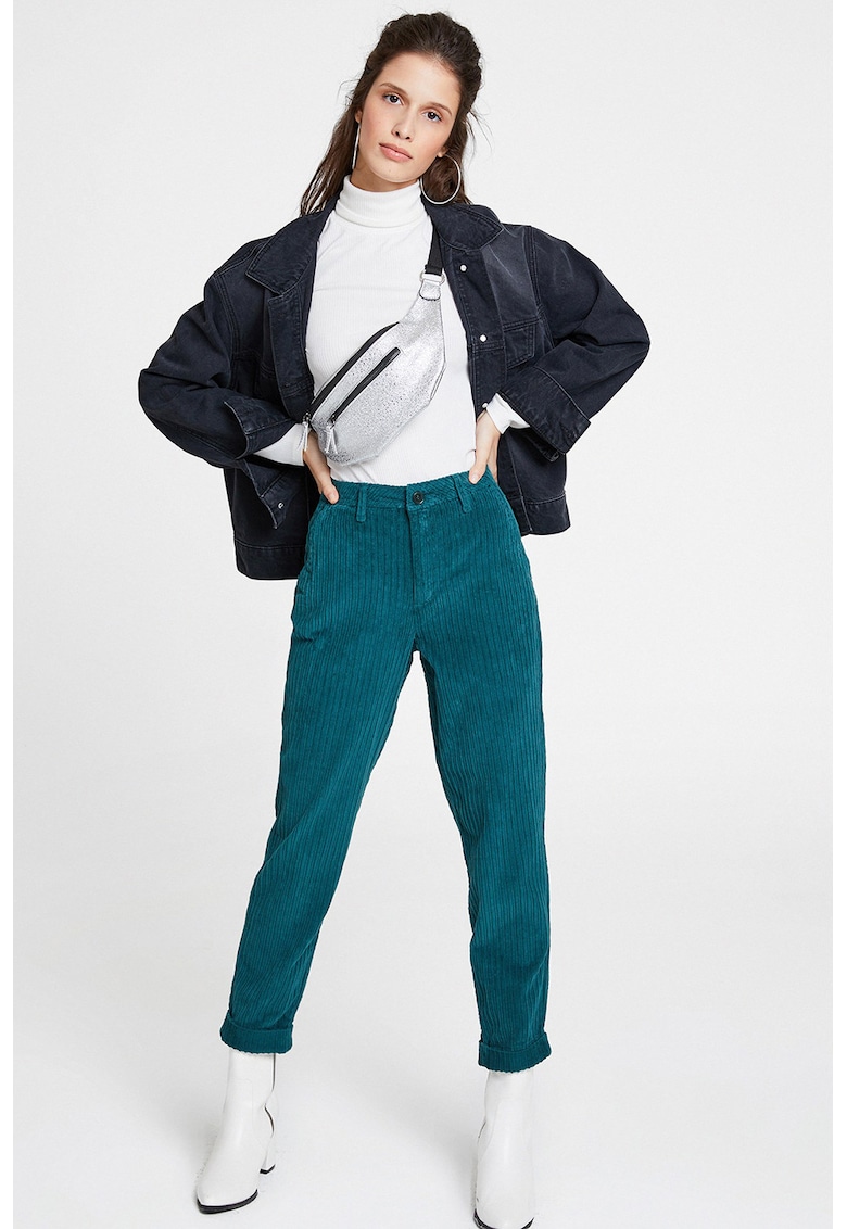 Pantaloni crop din reiat - Verde persan