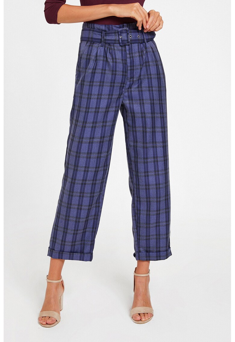 Pantaloni crop cu model in carouri - Negru/Albastru indigo