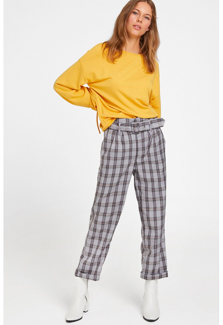 Pantaloni crop cu model in carouri - Negru/Bej/Gri cenusiu