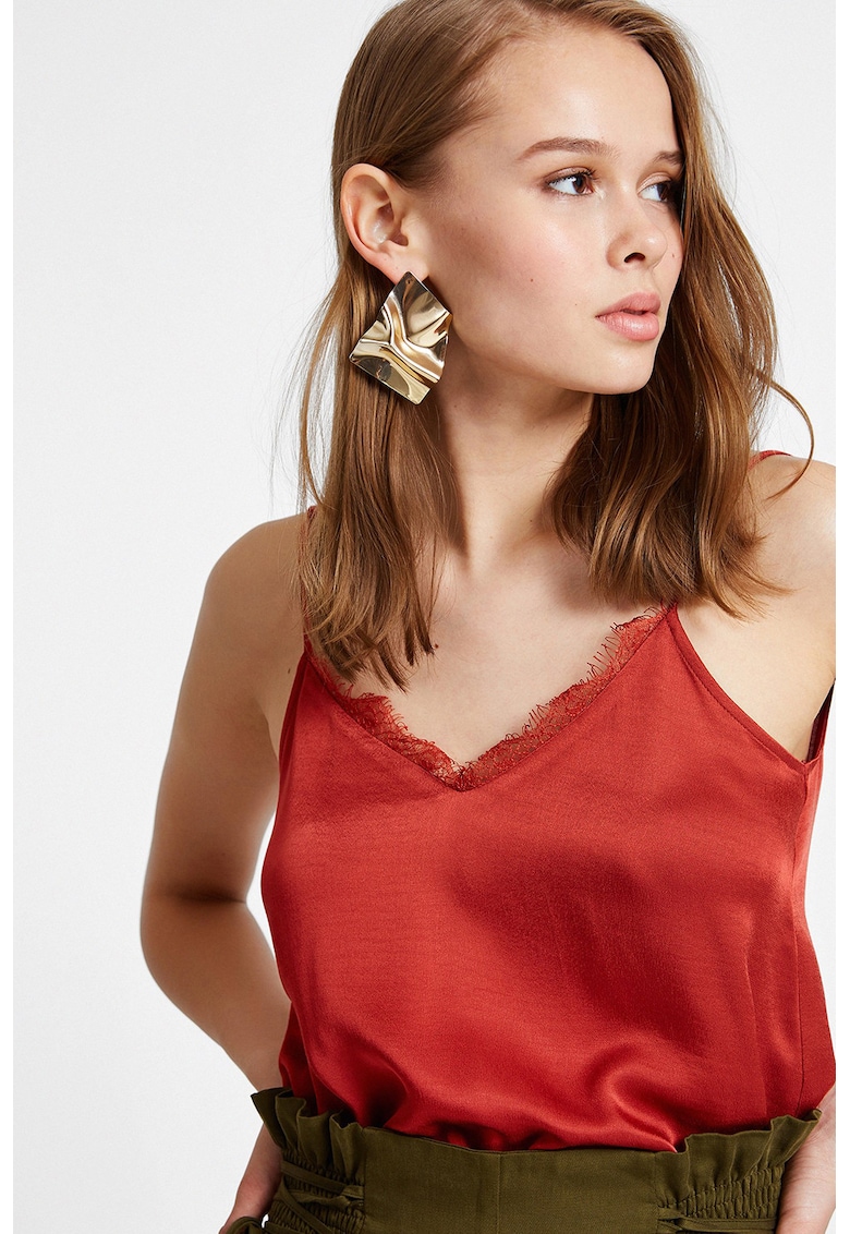 Top din satin cu detaliu din dantela - Rosu